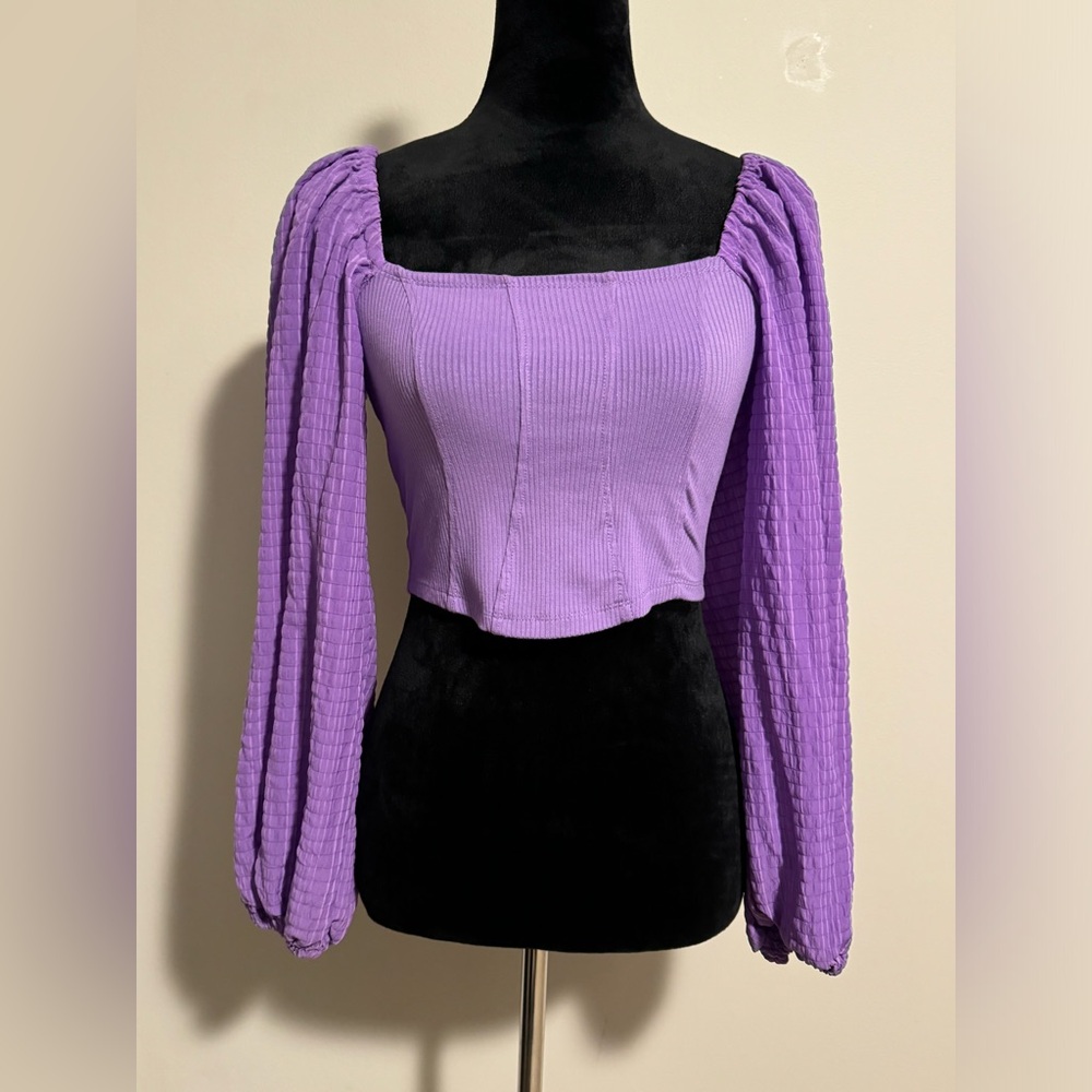 EUC Urban Outfitters Purple Puff Sleeve Corset Blouse size small - Picture 1 of 5